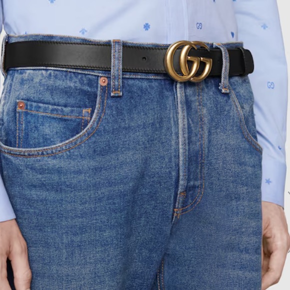 GUCCI MEN & WOMEN EMBOSS WITH INITIALS GG MARMONT BLACK BELT $ 530 AUTHENTIC 32 - Picture 2 of 7